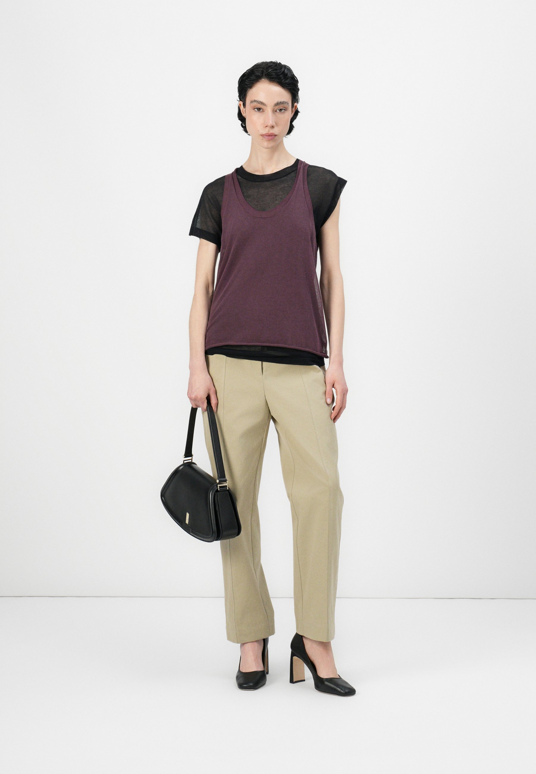 売れ筋商品|||ピンコ Tシャツ レディース トップス MARK MAGLIA CREPE - Print T-shirt - bordeaux/nero Pinko MARK MAGLIA CREPE - T-shirt imprimé - bordeaux/nero