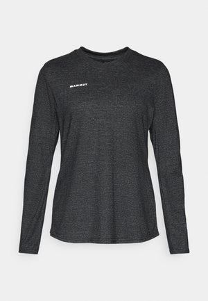 Long-sleeve black shirt made of textured fabric with a crew neckline and a white "MAMMUT" logo on the upper left side.