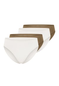 Set of three pairs of women's cotton briefs in white and dark brown, featuring a smooth texture and a low-rise waistband design.