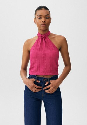 TEXTURED HALTER NECK - Top - red