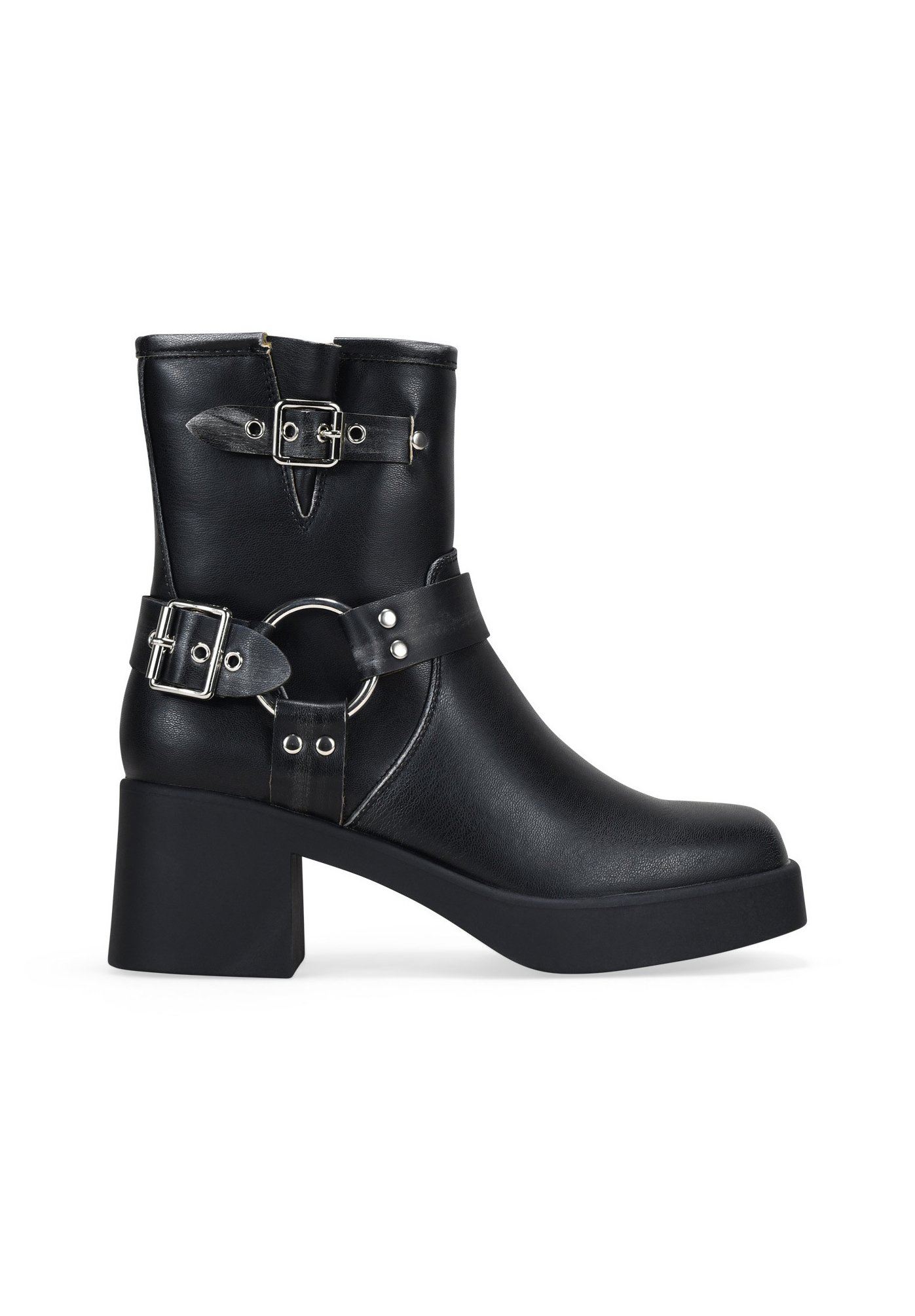 Botas Altas De Mujer Con Tacón Cuadrado De 6,5 Cm Y Plataforma De 2 Cm - Piel Vegana, Hebilla Decorativa Y Cremallera Interior