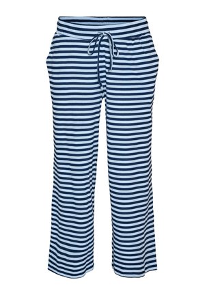 Zizzi, GESTREIFTE SCHLAFANZUGHOSE MIT HOHER TAILLE UND WEITEN BEINEN - Nachtwäsche Hose - blau