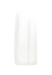 Transparent glass vase with a modern design, featuring a smooth, glossy surface and slightly curved edges, creating a minimalist aesthetic.