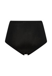 Højtaljede sorte bomuldsunderbukser med en glat tekstur og ingen synlige sømme. Har en klassisk pasform og enkelt design.