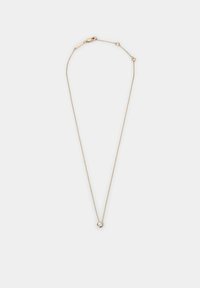 Collana oro con catena sottile e un pendente con cristallo singolo. La catena è dotata di chiusura a gancio e lunghezza regolabile.