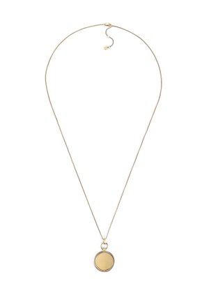 Collier en ton or avec une fine chaîne et un pendentif circulaire présentant une surface lisse et polie. Longueur réglable avec un fermoir.