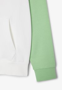 Kleurgeblokte sweatshirt met een witte romp en groene mouwen, gemaakt van een zachte katoenmix, met een voorzak en geribbelde manchetten.
