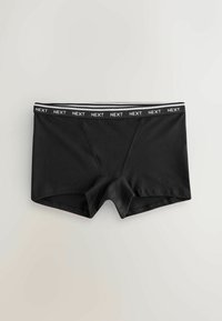 Černé boxerky pro muže s elastickým pasem, na černém pozadí se opakovaně objevuje bílé logo "NEXT".