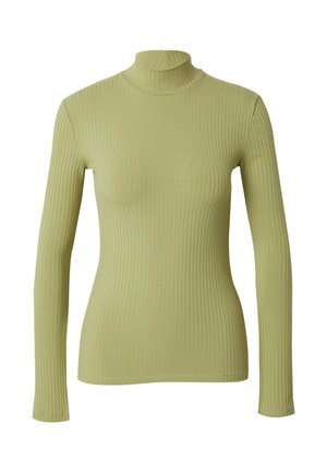 Lichtgroene geribde turtleneck top met lange mouwen, met een aansluitend ontwerp en een gladde textuur.