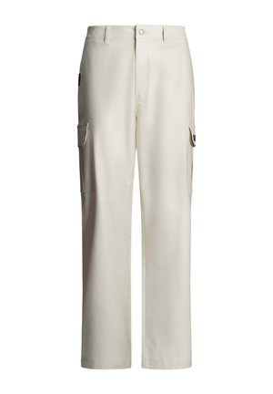 Hlače cargo ravnog kroja krem boje s preklopnim džepovima na obje strane i petljama za remen u struku.