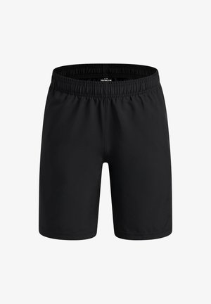 Schwarze Sportshorts mit elastischem Bund, aus leichtem Stoff gefertigt, mit glatter Textur und schlichtem, klassischem Design.