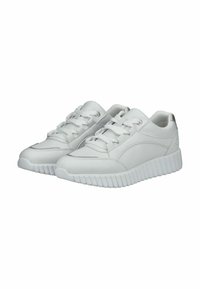Weiße Leder-Sneaker mit abgerundeter Zehenpartie, Schnürdesign, durchbrochenen Details und geriffelter Gummisohle für besseren Halt.