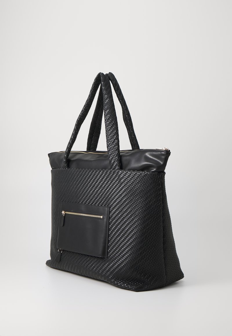 guess travel tote bag Nylon Set Woven nylon tote bag with included zip bag Printed logo details Single main compartment with removeable zip pouch Top zip closure Webbed canvas shoulder straps with 12 drop GUESS Francy Travel Tote Price: