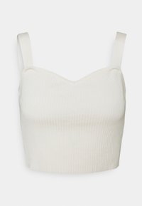 Geribbelde, cropped top in off-white met een sweetheart halslijn en verstelbare bandjes. De stof lijkt zacht en rekbaar voor comfort.