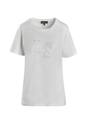 T-shirt bianca a maniche corte realizzata in morbido cotone, con ricamo testurizzato "LS" al centro. Collo rotondo e vestibilità rilassata.