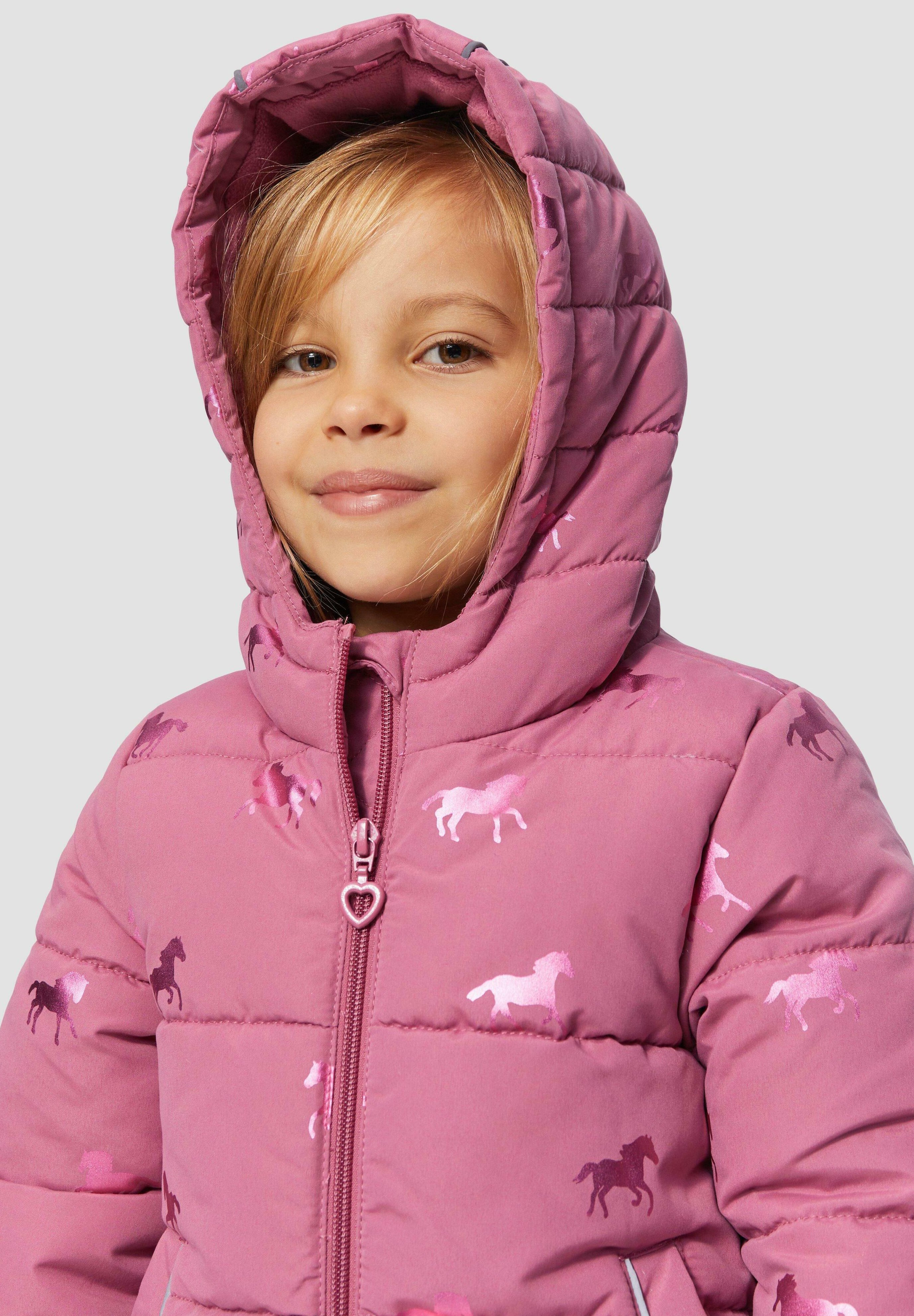 S.Oliver Baby-Mädchen Daunenmantel Mit Gürtel & Herzmuster – Gefütterte Kapuze, Süße Details