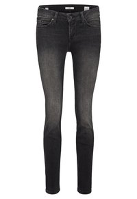 Czarne skinny jeans wykonane z denimu z wypłowiałym wykończeniem, z pięcioma kieszeniami, z zapięciem na zamek błyskawiczny oraz subtelnymi detalami w stichingu.