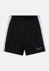 Svarta sportshorts med vita sidor och en vit Nike-logotyp på fållen. Tillverkade av lätt, slätt tyg. Elastisk midja.