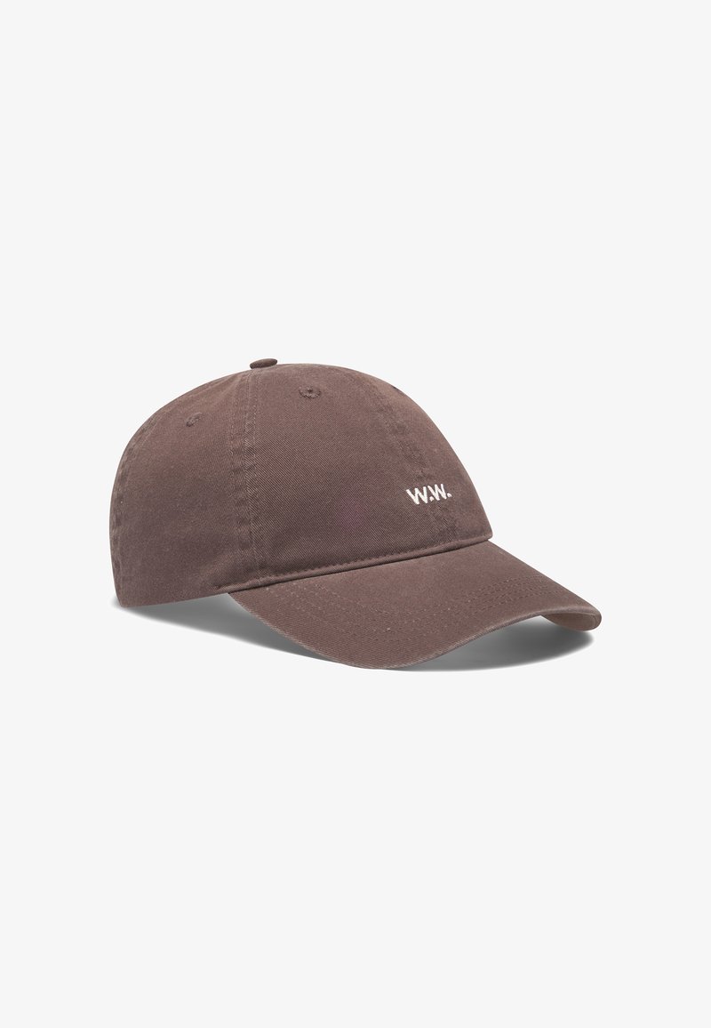 Brown cotton baseball cap with curved brim and small white "W.W." logo on front right side.