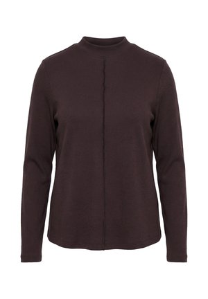 Ulla Popken, TEXTURED SEAM COLLARED LONG SLEEVE TEE - Long sleeved top - mahogany