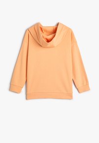 Sudadera con capucha naranja, con cuello de cisne, mangas largas y puños acanalados. Tejido suave con una textura lisa y un corte relajado.