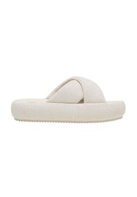 Sandale beige clair à enfiler avec des larges brides croisées texturées et une semelle plateforme rembourrée.