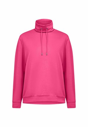 Rosa Sweatshirt mit hohem Kragen und verstellbarem Kordelzug. Hergestellt aus weichem Material, mit langen Ärmeln und legerer Passform.