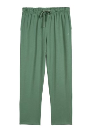 Pantalones jogger de color verde claro con una cinturilla elástica, cordones ajustables y una textura suave. Presentan un pequeño logo en la parte delantera.