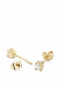 Kullast kõrvarõngad, millel on ümmargused läbipaistvad kivid neljakandilises seadistuses, turvalise nööri ja liblikaklambri kinnitusega. Märgistatud "375".