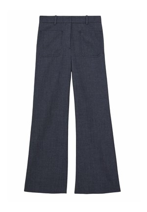 Pantalon large gris foncé avec poches plaquées arrière et passants de ceinture, présenté à plat sur un fond blanc.