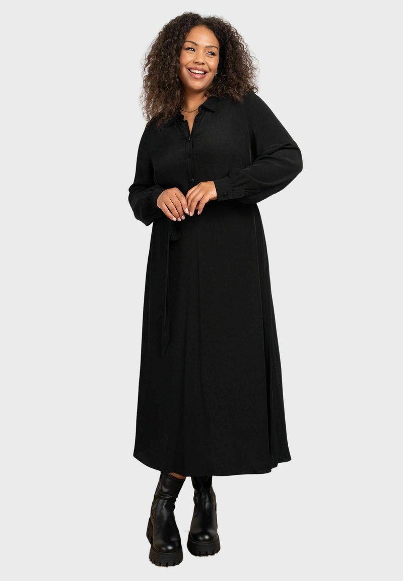 Live Unlimited London BUTTON THROUGH BELTED - Abito a camicia - black