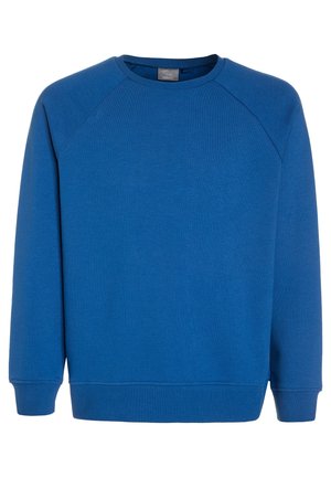 Sweat-shirt bleu à col rond, manches raglan et poignets côtelés. Confectionné dans un tissu doux et léger avec une texture lisse.