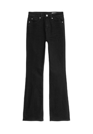 Černé rozšířené džíny vyrobené z denimu. Obsahují pět kapes, zapínání na knoflíky a mírné zesvětlení na přední straně. Klasický design se rovnými nohavicemi.