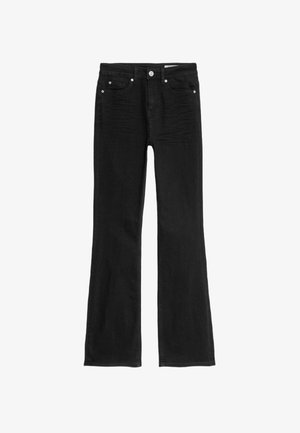 Zwarte flared jeans van denim. Beschikt over vijf zakken, een knopenfly-sluiting en subtiele vervaging aan de voorkant. Klassiek ontwerp met een rechte pijp.