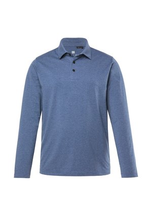 Polo a maniche lunghe in misto cotone blu melange. Presenta un colletto, una chiusura con tre bottoni e una vestibilità rilassata.