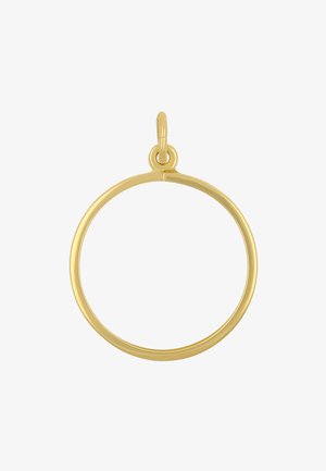 Goldener, runder Anhänger mit glatter, polierter Oberfläche. Verfügt über eine kleine Öse zur Befestigung. Einfaches, minimalistisches Design mit einheitlicher Farbe.