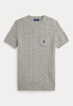 Polo Ralph Lauren, CABLE WOOL-CASHMERE SHORT-SLEEVE SWEATER - T-shirt basic - soft grey melange