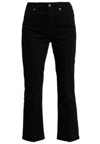 Svarta utsvängda jeans i slitstark denim. Har en åtsittande midja, fem fickor, knapplås och dragkedja, samt en ren finish.