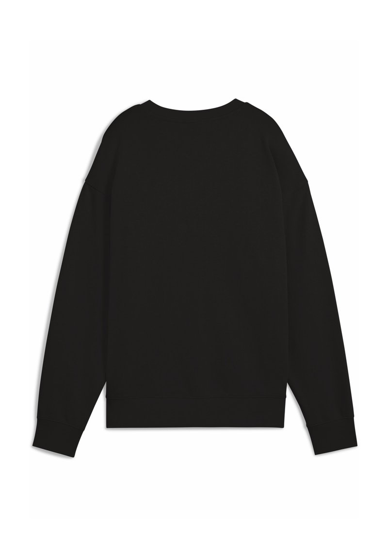 Schwarzer Sweatshirt mit Rundhalsausschnitt und langen Ärmeln, mit lockerer Passform und gerippten Bündchen. Schlichtes Design ohne sichtbares Branding oder Muster.