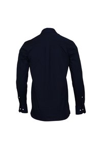 Camicia a maniche lunghe blu scuro in cotone. Caratterizzata da un colletto classico, polsini con bottone e un semplice dettaglio sul retro.