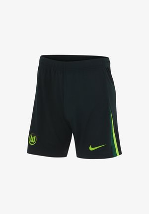 Zwarte sportshorts van lichtgewicht materiaal. Beschikt over limoen groene accenten en logo's, met een elastische tailleband voor comfort.