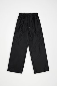 Μαύροι φόρμες παντελόνια με ελαστική μέση και κορδόνι, με πολλαπλές πλαϊνές τσέπες και απαλό, ελαφρύ ύφασμα.