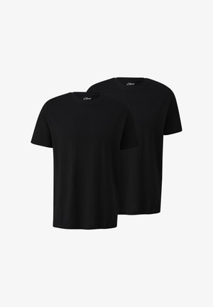 Zwarte katoenen t-shirts, crew neck ontwerp, korte mouwen, twee-pack. Soepele textuur, geen patronen, standaard pasvorm.