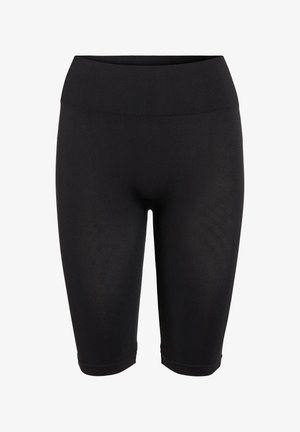 Fekete, rugalmas kerékpáros sort széles gumis derékrésszel, amely a kényelmet szolgálja. Simább textúrával és térdhez érő szabással rendelkezik.