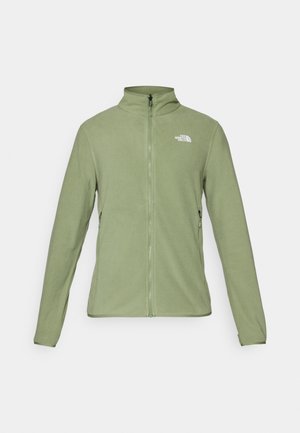 Light green fleece jacket with full zip, high collar, and two zippered side pockets. Features a small white logo on the left chest.