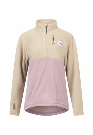 Fleece pullover met een ritssluiting bij de hals, met een beige bovenstuk en een roze ondergedeelte. Inclusief zijzakken en een klein logo-opdruk op de borst.