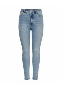 Visoko pasovi, slim fit traperice od svijetloplavog denima. Ima pet džepova, zatvarač na munje i suptilno izbljeđivanje po cijeloj površini.
