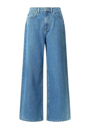 Wijd uitlopende jeans van lichtblauwe denim, met een hoge taille, twee voorkruizen, riemlussen en een subtiel textuurpatroon.