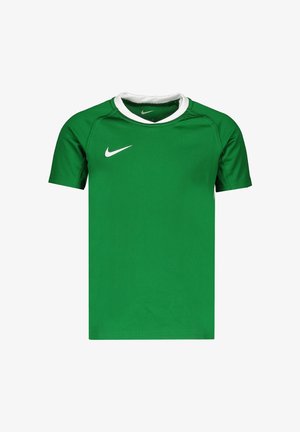 Grøn sports T-shirt med korte ærmer med en hvid krave og en hvid Nike Swoosh-logo på brystet.