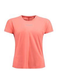 Coral short-sleeve T-shirt made of smooth fabric with a crew neckline. Features a small blue "ROSSIGNOL" logo on the chest.